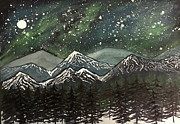 Snowy Mountains with Aurora Painting by Lisa Neuman