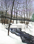 Snowy Shawnee Stream Painting by Clara Sue Beym