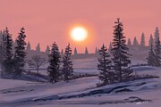 Snowy Sunset Painting by Becky Herrera Snowy Sunset Painting by Becky Herrera