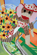 Sock Monkey and The Green Bike Painting by Jane Crabtree