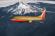 Southwest Airlines Boeing 737 and Mt. Hood Mixed Media by Erik Simonsen