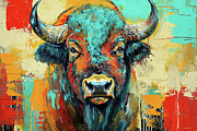 Southwestern Buffalo Painting by Tina LeCour Southwestern Buffalo Painting by Tina LeCour