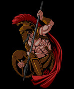 Spartan Warrior With Shield And Spear Digital Art by Mister Tee
