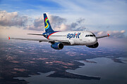 Spirit Airlines Airbus A319 in Twilight Sky Mixed Media by Erik Simonsen