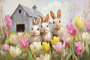 Spring Bunnies 3 Painting by Tina LeCour