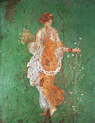 Spring, maiden gathering flowers, from the villa of Varano in Stabiae Painting by Roman School