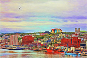 St. John's City and Harbor, Newfoundland at twilight Mixed Media by Tatiana Travelways