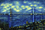 Starry Night at the Indian River Inlet Bridge Ai Art by AI Digital