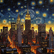 Starry Night over New York City Painting by Alex Mir