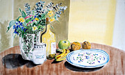 Still Life With Flower Bouquet and Fruit Painting by Michel Cruz-Garcia Still Life With Flower Bouquet and Fruit Painting by Michel Cruz-Garcia