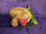 Still Life With Melon, Pears and Corn Painting by Victoria Plut
