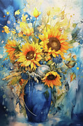 Summer Sunflower Bouquet Painting by Tina LeCour Summer Sunflower Bouquet Painting by Tina LeCour