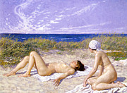 Sunbathing In The Dunes Painting by Paul Gustav Fischer