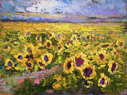 Sunflower Fields Painting by Radha Rao