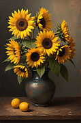 Sunflower Wall Art Floral Still Life Digital Art by Vintage Wall Art