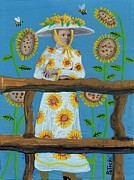 Sunflowers and Bees Painting by Jo Potocki