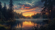 Sunrise_Lake_Reflections Digital Art by Bill Posner
