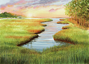 Sunset at Mill Creek Watercolor Painting by Michelle Constantine Sunset at Mill Creek Watercolor Painting by Michelle Constantine