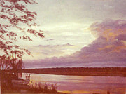 Sunset at Murrells Inlet on Fishing Boat Vintage Oil Painting Painting by Catherine Ludwig Donleycott