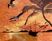 Sunset on Ocean Painting by Benjamin Ragland