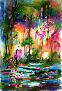 Sunset Wetland Impression Birds Wildlife Magic Painting by Ginette Callaway