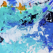 SURF'S UP Tropical Abstract Painting Aqua Blue White Orange Painting by Lynnie Lang