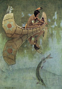 Take my bait oh king of fishes from Story of Hiawatha 1910 Painting by Maria Kirk
