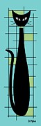 Tall Mondrian Cat on Blue Digital Art by Donna Mibus