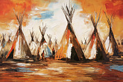 Teepees At Sunset Painting by Tina LeCour