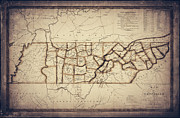 Tennessee Antique Vintage Map 1818 Sepia  Drawing by Carol Japp