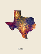 Texas Watercolor Map #31 Digital Art by Michael Tompsett
