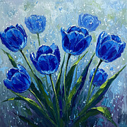 The Blue Tulips on a Rainy Day Digital Art by Alex Mir