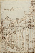 The Campo S. Basso, The North Side with the Church, 1740s Drawing by Canaletto