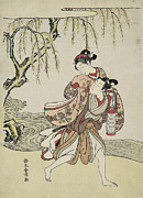 The Elopement -parody of Akutagawa episode from 'Tales of Ise'-. Suzuki Harunobu ?? ??, Japanese,... Painting by Suzuki Harunobu
