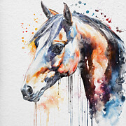 Graceful Horse Head - Vibrant Watercolor Equine Portrait Painting by Marian Voicu