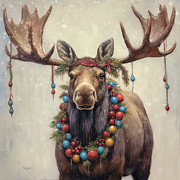 The Happy Christmas Moose Painting by Tina LeCour The Happy Christmas Moose Painting by Tina LeCour