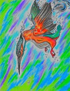 The Kingfisher Diving In Drawing by Bryant Lamb