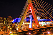 The Lenny Zakim Bridge Lit Up in Red TD Garden Photograph by Toby McGuire