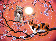The Owl and the Pussycat in Peach Blossoms Painting by Laura Iverson
