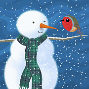 The Snowman and the Robin Mixed Media by Andrew Hitchen
