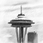 The Space Needle Sketched Drawing by Kirt Tisdale