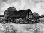 This Old Barn in Black and White Painting by Hailey E Herrera