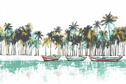 Three Boats Beneath the Palms Painting by Lourry Legarde Three Boats Beneath the Palms Painting by Lourry Legarde