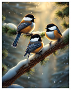 Three Chickadees Digital Art by Greg Joens