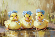 Three Dolled Up Ducklings 2 Painting by Tina LeCour Three Dolled Up Ducklings 2 Painting by Tina LeCour