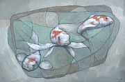 Three Koi Painting by Steve Mitchell