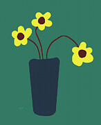 Three Sunflowers Minimalist Painting Painting by Shelli Fitzpatrick