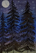 Three Trees and a Moon Painting by Lisa Neuman