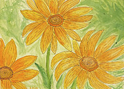 Three Yellow Flowers Mixed Media by Lisa Neuman
