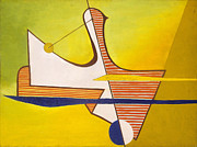 Tihanyi Lajos paintings -Yellow-green abstract, colorful bird Painting by Tihanyi Lajos